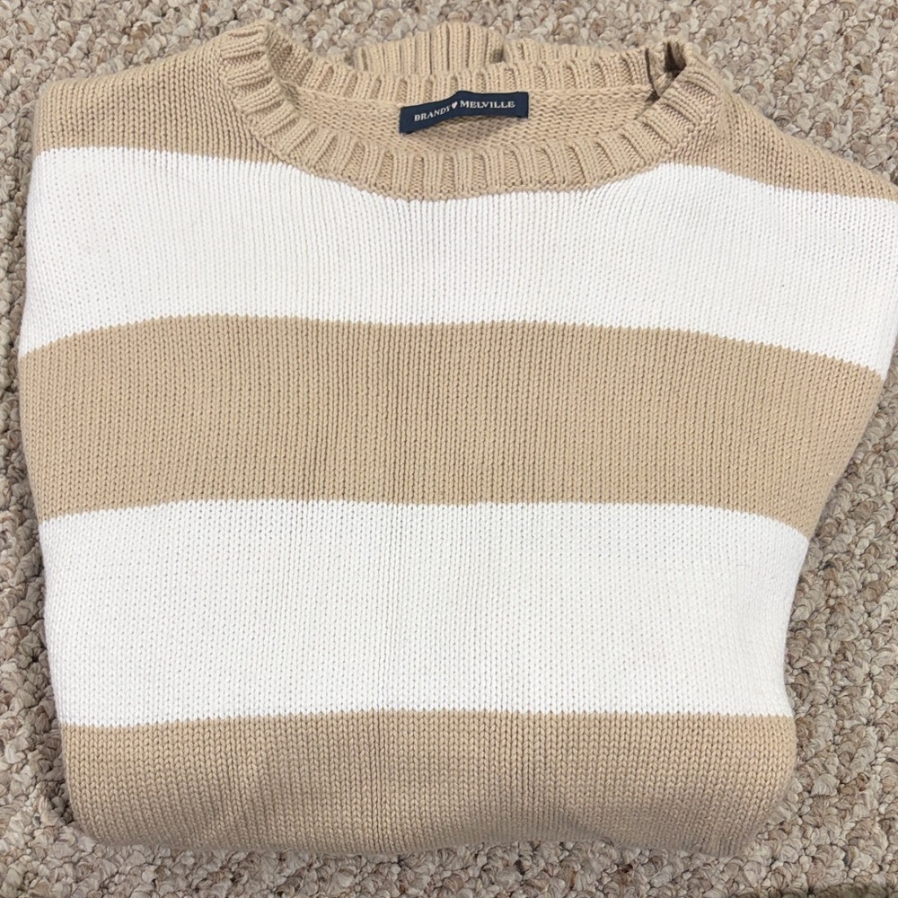 Brandy Melville Tan and White Striped Sweater- not available on website anymore!